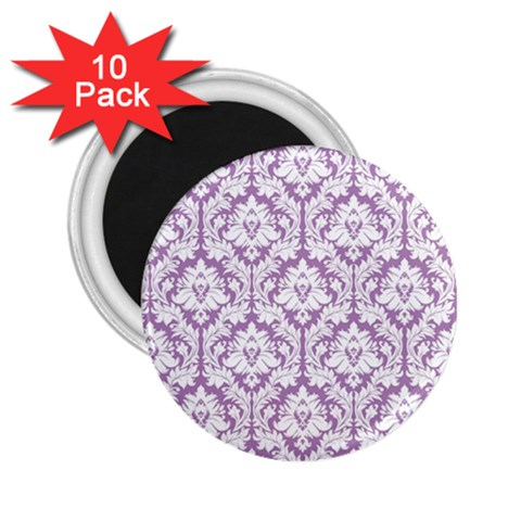 White On Lilac Damask 2.25  Button Magnet (10 pack) from ArtsNow.com Front