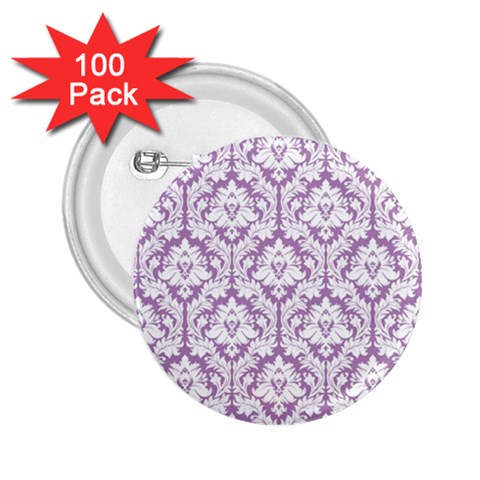 White On Lilac Damask 2.25  Button (100 pack) from ArtsNow.com Front