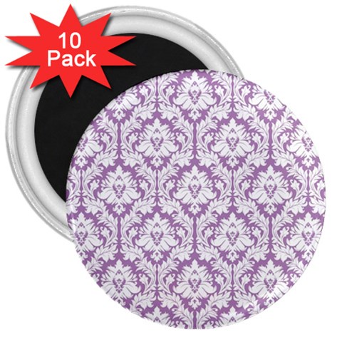 White On Lilac Damask 3  Button Magnet (10 pack) from ArtsNow.com Front