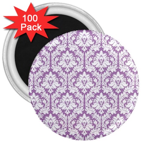 White On Lilac Damask 3  Button Magnet (100 pack) from ArtsNow.com Front