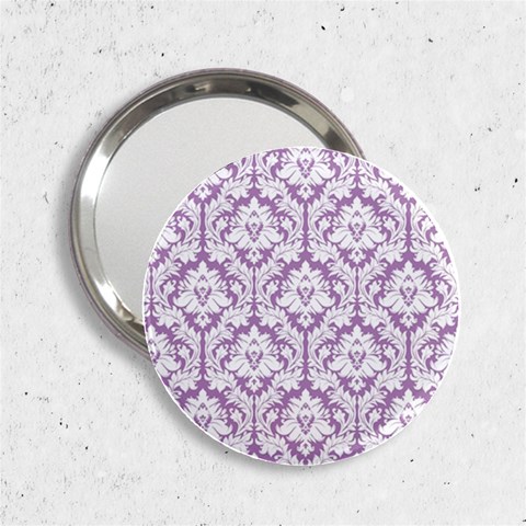 White On Lilac Damask Handbag Mirror (2.25 ) from ArtsNow.com Front