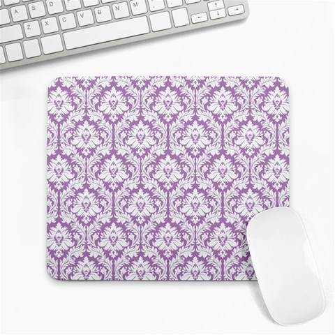 White On Lilac Damask Large Mouse Pad (Rectangle) from ArtsNow.com Front