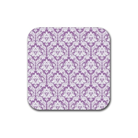 White On Lilac Damask Drink Coaster (Square) from ArtsNow.com Front