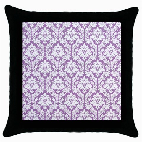 White On Lilac Damask Black Throw Pillow Case from ArtsNow.com Front