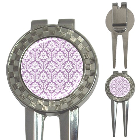 White On Lilac Damask Golf Pitchfork & Ball Marker from ArtsNow.com Front