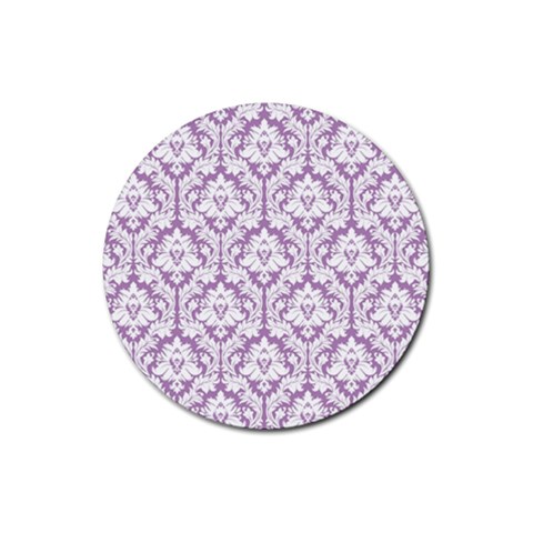 White On Lilac Damask Drink Coaster (Round) from ArtsNow.com Front