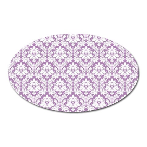 White On Lilac Damask Magnet (Oval) from ArtsNow.com Front