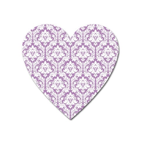 White On Lilac Damask Magnet (Heart) from ArtsNow.com Front