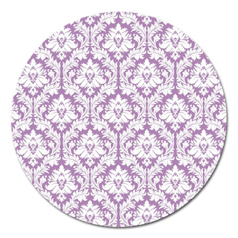 White On Lilac Damask Magnet 5  (Round) from ArtsNow.com Front