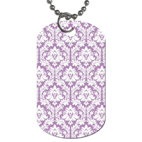 White On Lilac Damask Dog Tag (One Sided) from ArtsNow.com Front