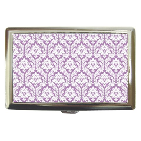 White On Lilac Damask Cigarette Money Case from ArtsNow.com Front