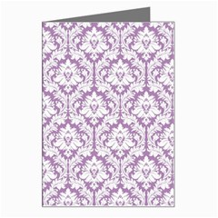 White On Lilac Damask Greeting Card from ArtsNow.com Left