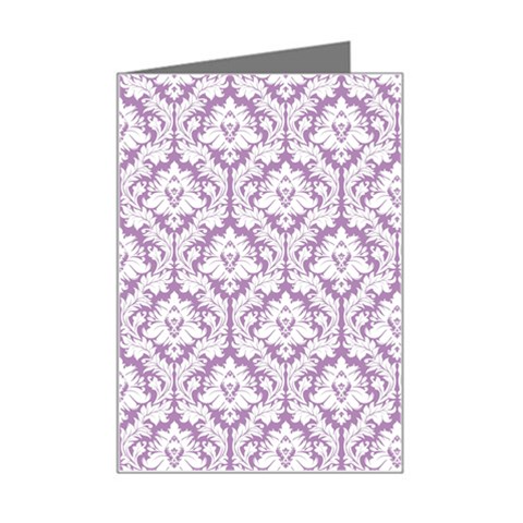 White On Lilac Damask Mini Greeting Card from ArtsNow.com Left