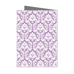 White On Lilac Damask Mini Greeting Card (8 Pack) from ArtsNow.com Left