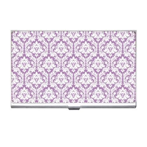 White On Lilac Damask Business Card Holder from ArtsNow.com Front