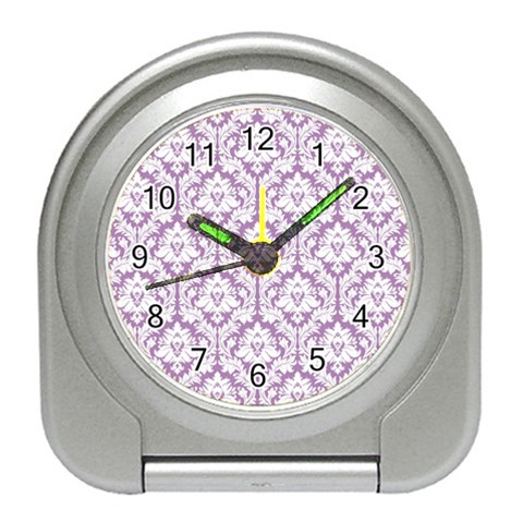 White On Lilac Damask Desk Alarm Clock from ArtsNow.com Front