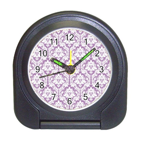 White On Lilac Damask Desk Alarm Clock from ArtsNow.com Front