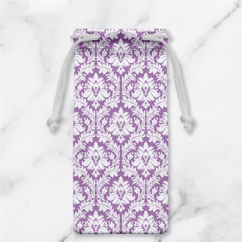 White On Lilac Damask Jewelry Bag from ArtsNow.com Front