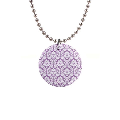 Lilac Damask Pattern 1  Button Necklace from ArtsNow.com Front