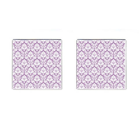 White On Lilac Damask Cufflinks (Square) from ArtsNow.com Front(Pair)