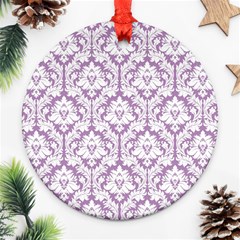 White On Lilac Damask Round Ornament (Two Sides) from ArtsNow.com Front