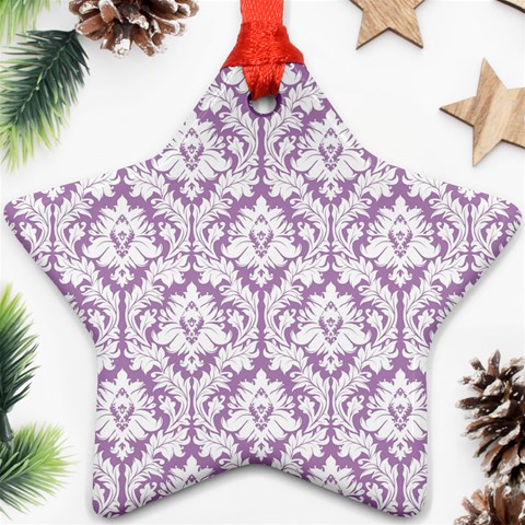 White On Lilac Damask Star Ornament (Two Sides) from ArtsNow.com Front