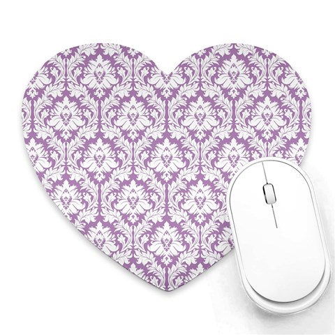 White On Lilac Damask Mouse Pad (Heart) from ArtsNow.com Front