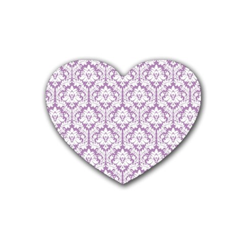 White On Lilac Damask Drink Coasters (Heart) from ArtsNow.com Front