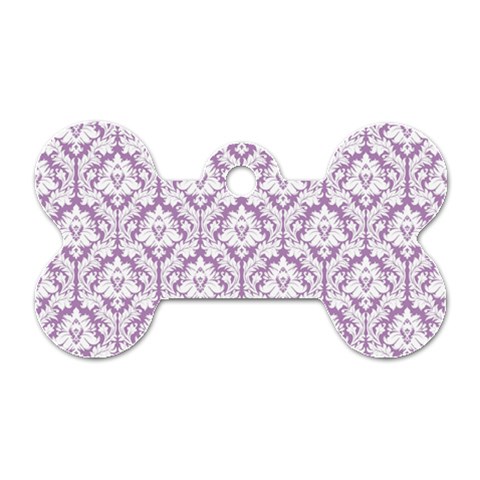 White On Lilac Damask Dog Tag Bone (One Sided) from ArtsNow.com Front