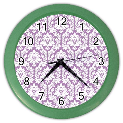 White On Lilac Damask Wall Clock (Color) from ArtsNow.com Front