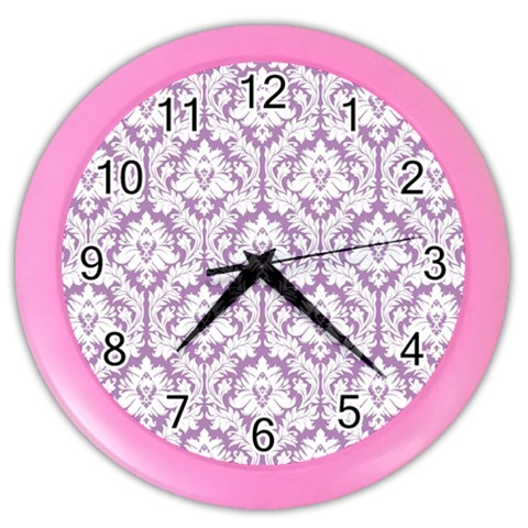 White On Lilac Damask Wall Clock (Color) from ArtsNow.com Front