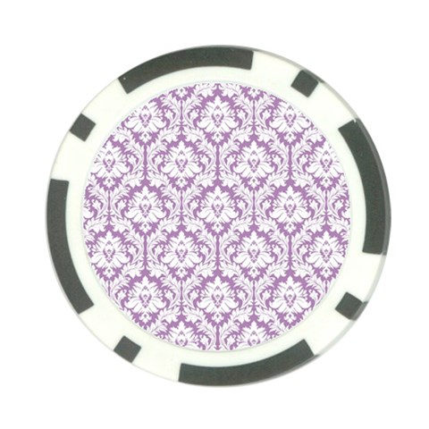 White On Lilac Damask Poker Chip from ArtsNow.com Front