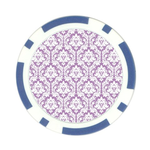 White On Lilac Damask Poker Chip from ArtsNow.com Front