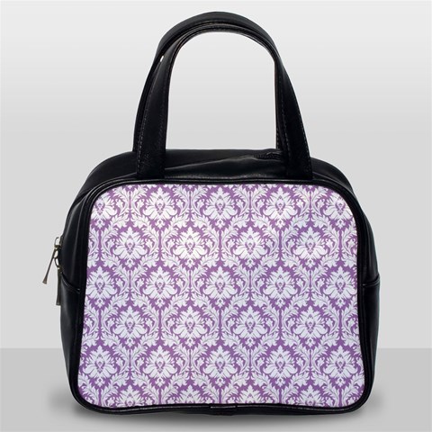 White On Lilac Damask Classic Handbag (One Side) from ArtsNow.com Front