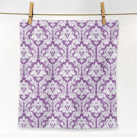 White On Lilac Damask Face Towel from ArtsNow.com Front