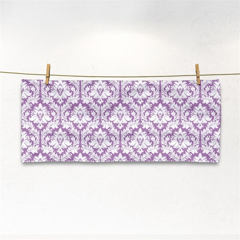 White On Lilac Damask Hand Towel from ArtsNow.com Front