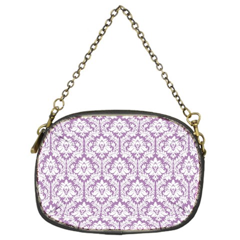 White On Lilac Damask Chain Purse (One Side) from ArtsNow.com Front