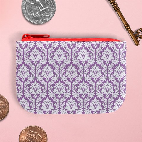 Lilac Damask Pattern Mini Coin Purse from ArtsNow.com Front