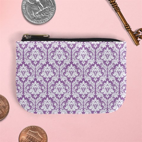 Lilac Damask Pattern Mini Coin Purse from ArtsNow.com Front