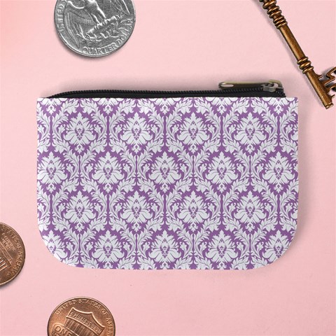 Lilac Damask Pattern Mini Coin Purse from ArtsNow.com Back