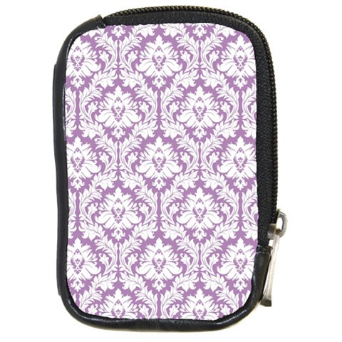 White On Lilac Damask Compact Camera Leather Case from ArtsNow.com Front