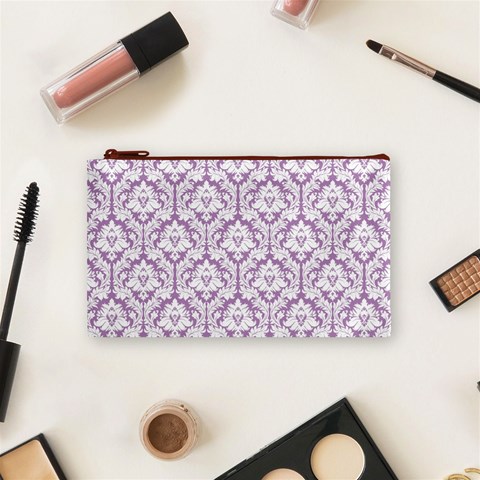 Lilac Damask Pattern Cosmetic Bag (Small) from ArtsNow.com Front