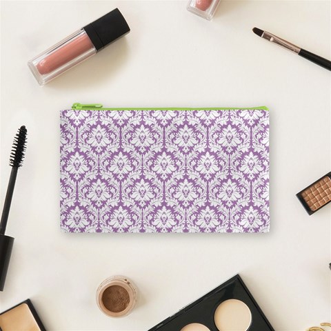 Lilac Damask Pattern Cosmetic Bag (Small) from ArtsNow.com Front