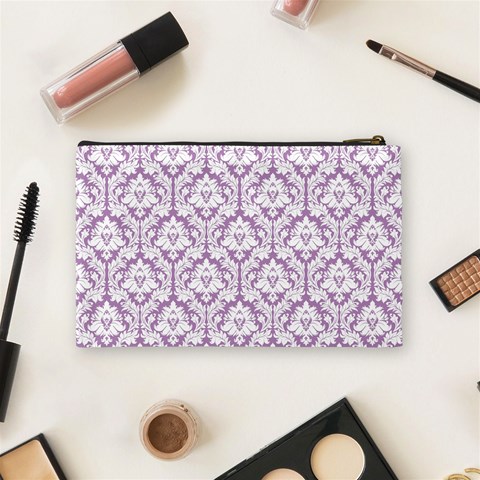 Lilac Damask Pattern Cosmetic Bag (Medium) from ArtsNow.com Back