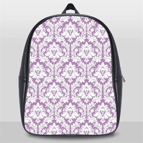 White On Lilac Damask School Bag (Large) from ArtsNow.com Front