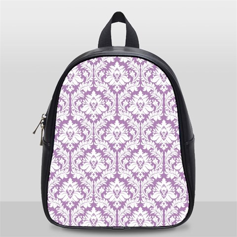 White On Lilac Damask School Bag (Small) from ArtsNow.com Front