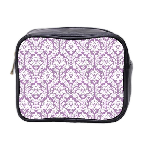 White On Lilac Damask Mini Travel Toiletry Bag (Two Sides) from ArtsNow.com Front