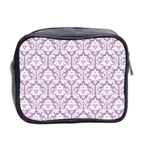 White On Lilac Damask Mini Travel Toiletry Bag (Two Sides) from ArtsNow.com Back