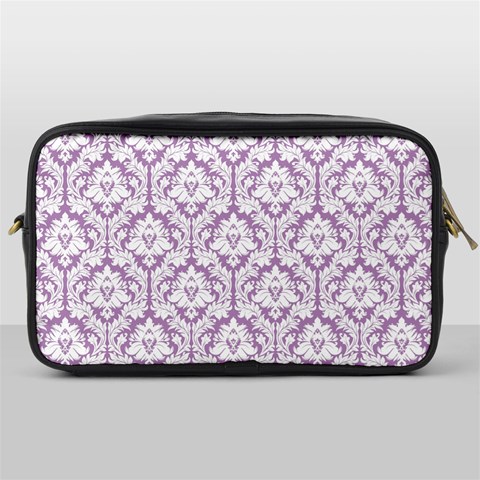 White On Lilac Damask Travel Toiletry Bag (One Side) from ArtsNow.com Front