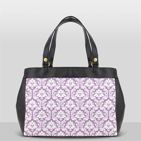 White On Lilac Damask Oversize Office Handbag (One Side) from ArtsNow.com Front